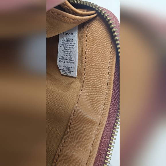 Fossil Jori Zip Clutch Wristlet RFID Wallet Leather Fabric Red White Brown NWOT - Picture 15 of 16